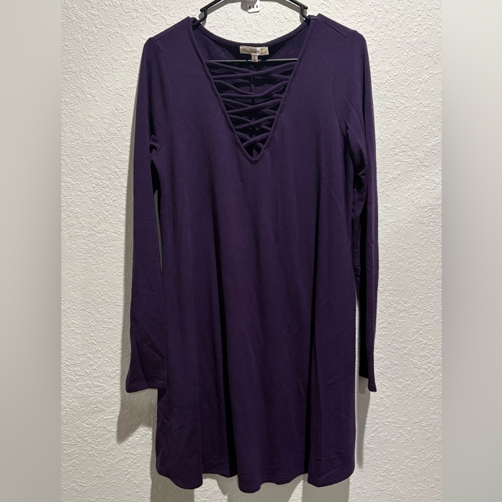 Purple Long Sleeve Dress‎ with Crisscross Detail Size LARGE